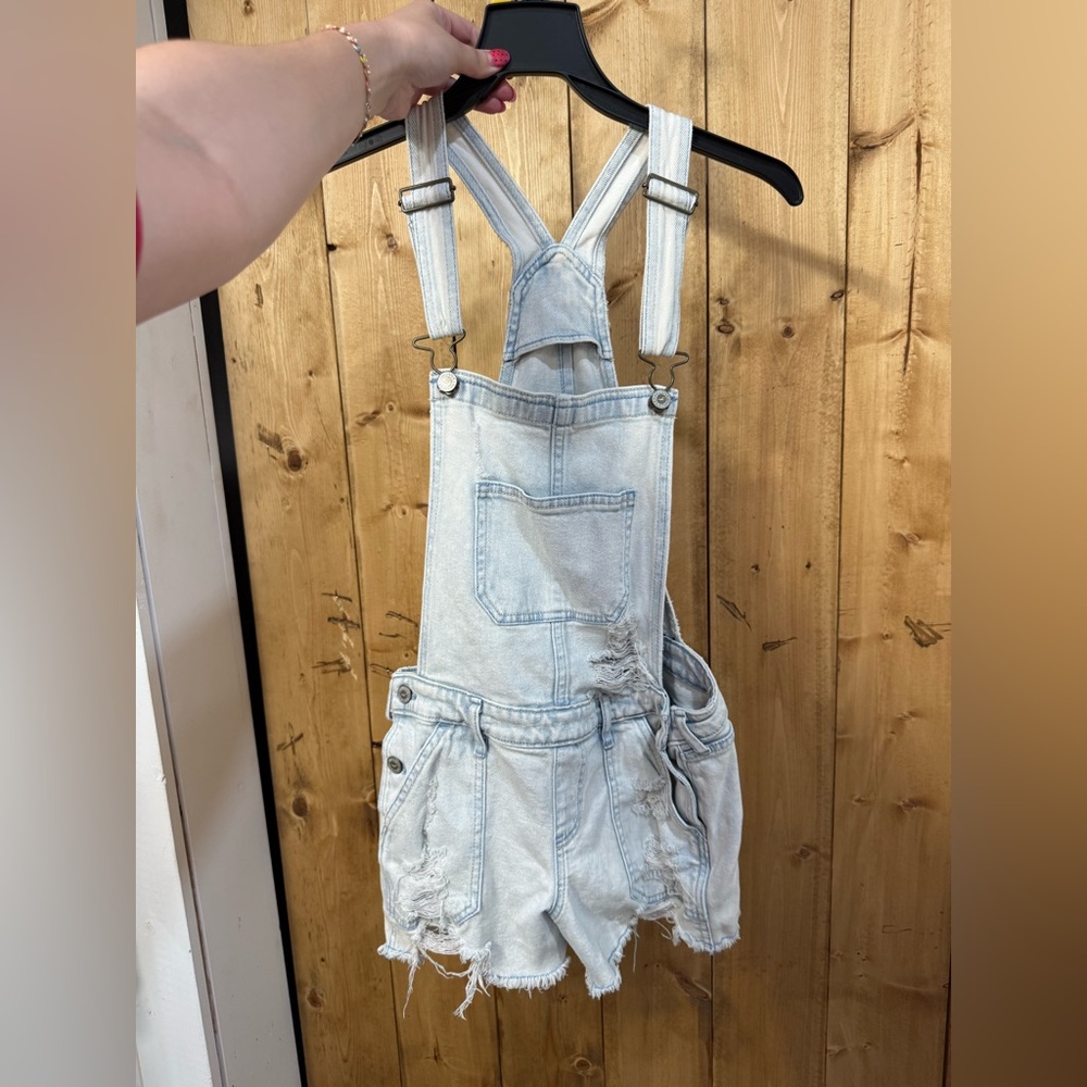 Hollister Light Blue Denim Overall Shorts